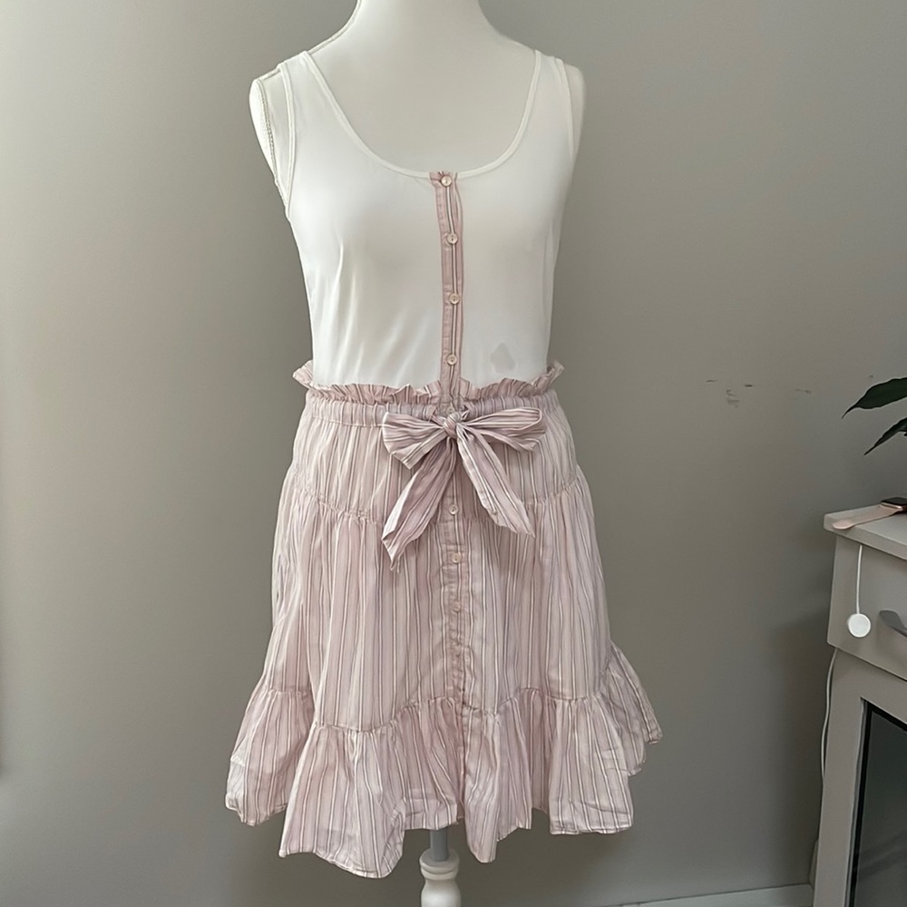 La Vie Women Summer Sleeveless Button Down Dress, size Medium, Pink/White/Gray